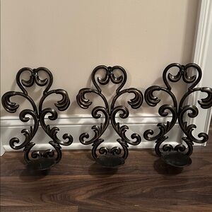 Set of 3 swirled Pillar Candle Holder Wall Sconce hangings fancy scroll decor